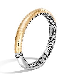 John Hardy Classic Chain bangle with hammered 18k yellow gold and sterling silver