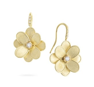 Marco Bicego Petali drop earrings featuring 18k gold blossom with a center diamond