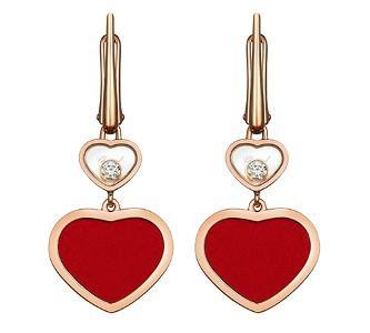 Red dangly enamel hearts set in rose gold with heart and diamond details