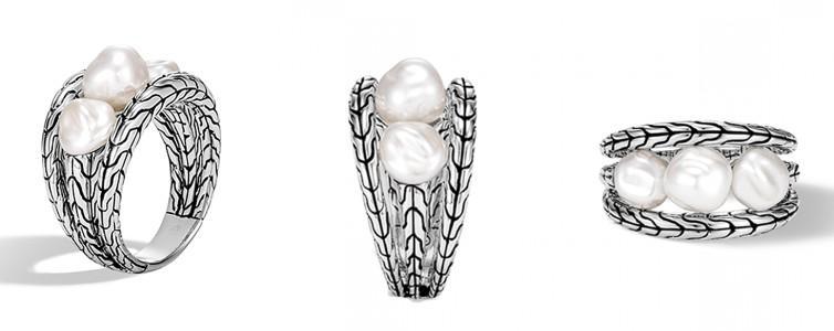 Sterling silver and three pearl fashion ring in John Hardy