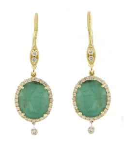 Emerald drop earrings with diamond details and yellow gold