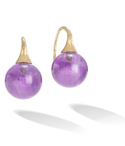 Polished amethyst balls as drop earrings