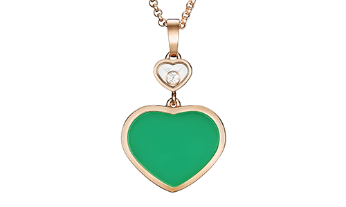 Chopard heart necklace with a green enamel heart