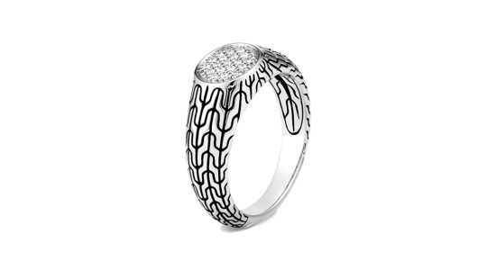 Detailed signet ring from John Hardy imbued with accent diamonds