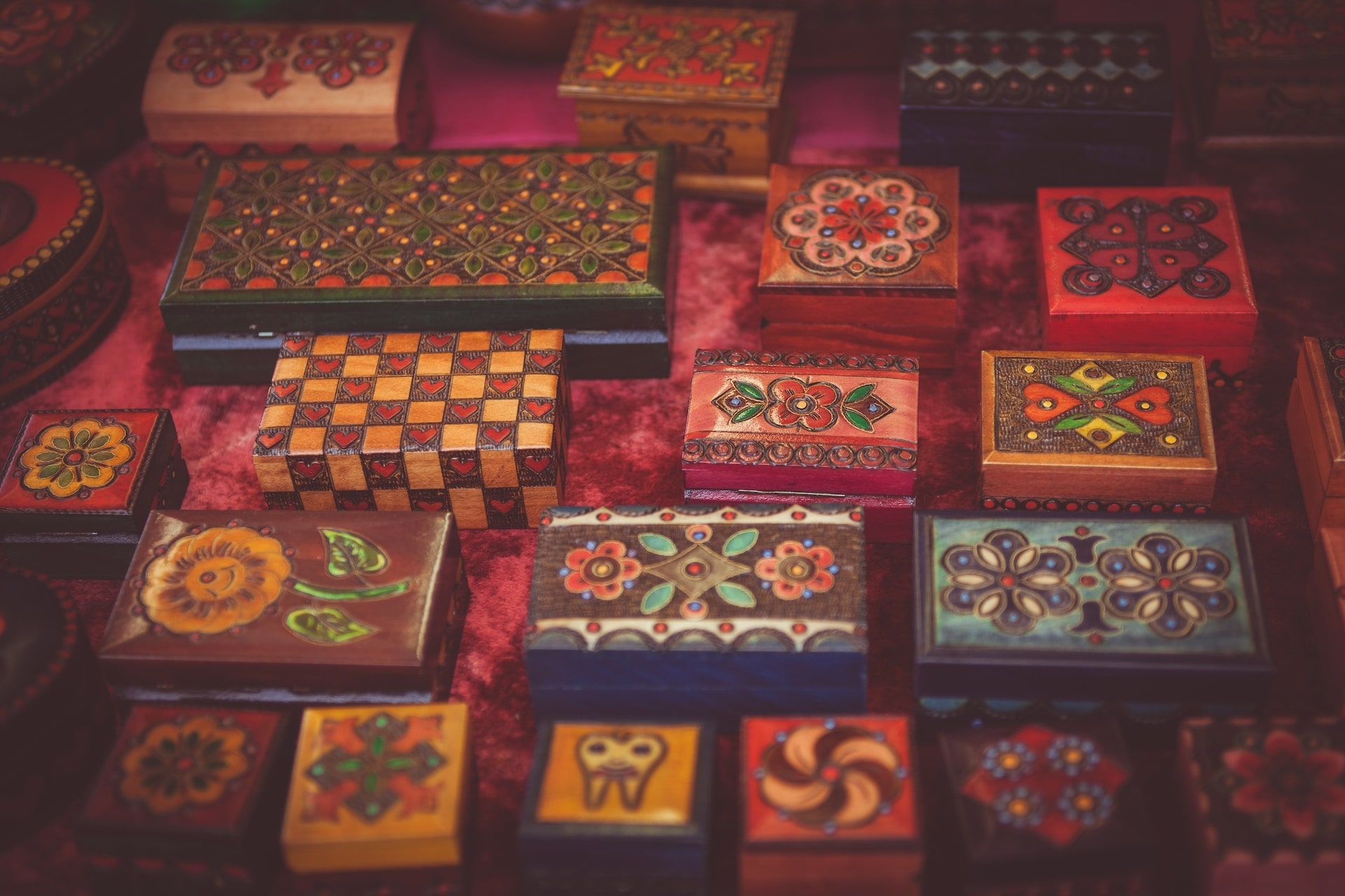 an array of jewelry boxes with beautiful designs