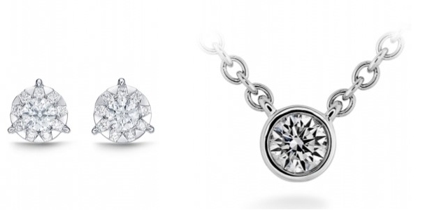 Memoire Diamond Stud Earrings and Diamond Pendant