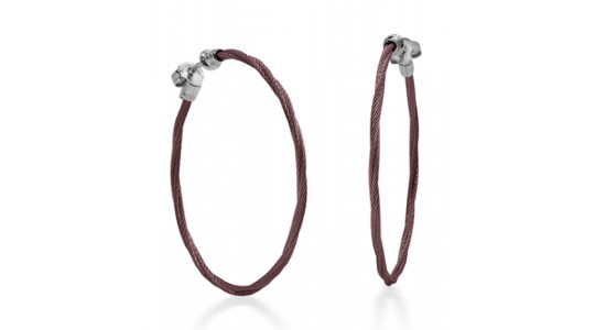 a pair of hoop earrings by Alor featuring burgundy sterling silver