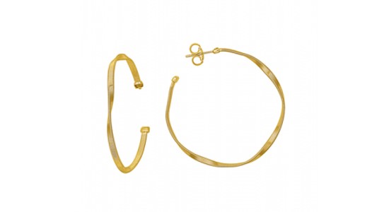a pair of yellow gold hoop earrings featuring a unique sculptural shape