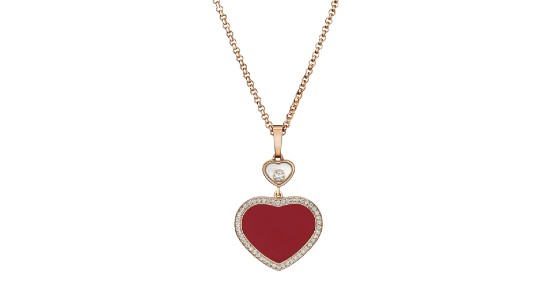 A rose gold pendant necklace with a red heart pendant, available at Weston Jewelers.