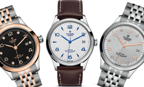 A close-up of three TUDOR 1926 watches, one with a leather strap, available at Weston Jewelers.