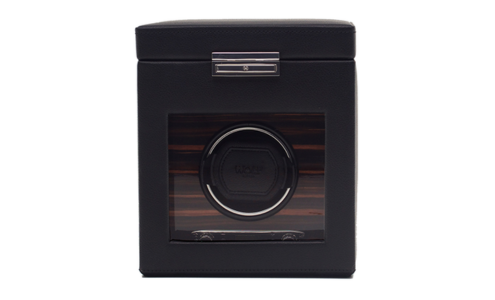 A matte black Wolf Roadster watch winder, available at Weston Jewelers.