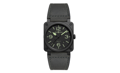 A monochromatic Bell & Ross Nightlum watch, available at Weston Jewelers.
