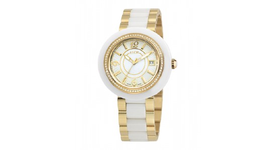 a yellow gold and white watch with a diamond bezel by ALOR