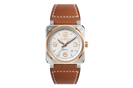 A watch with a square case from Bell & Ross, available at Weston Jewelers.